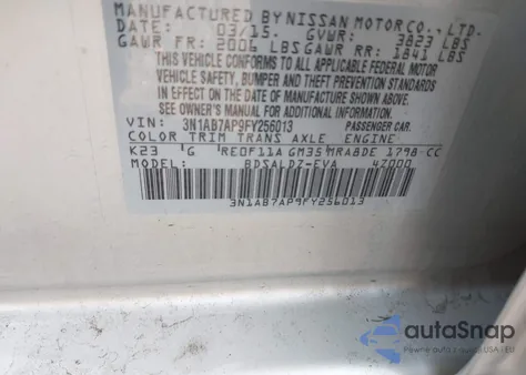 2015 Nissan Sentra Sv from USA, damaged, VIN 3N1AB7AP9FY256013